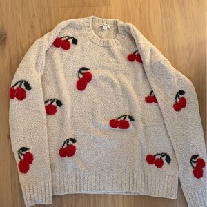 Splendid Cream Knit Sweater with Red Cherry Motifs